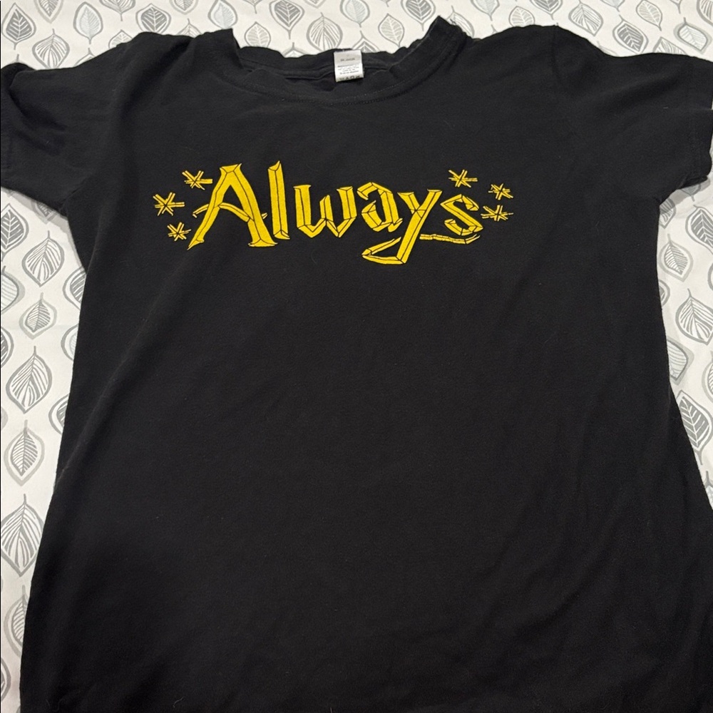 Black T-Shirt with Yellow 'Always' Graphic.   Tight fitting